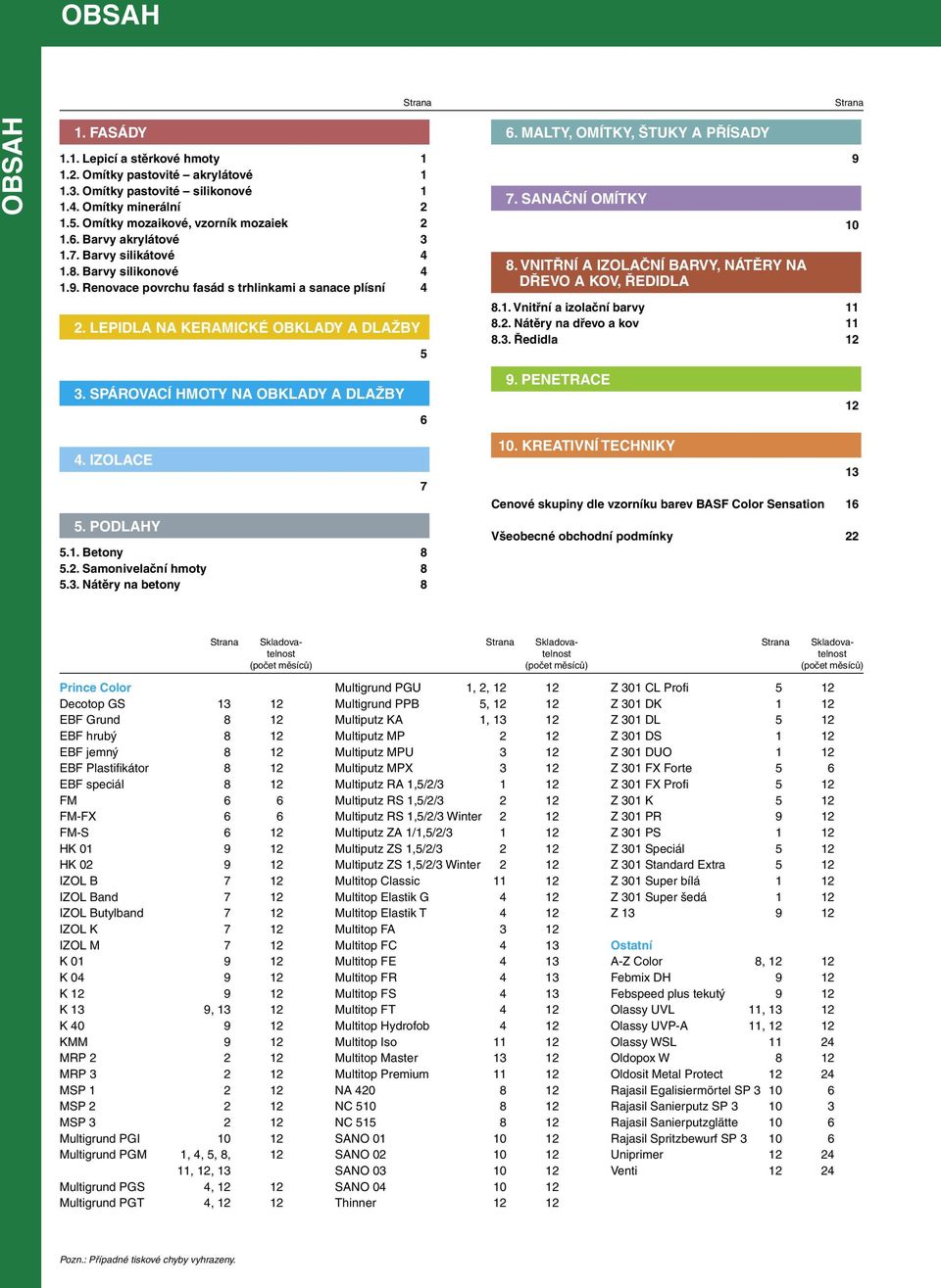 SPÁROVCÍ HMOTY N OBKLDY DLŽBY 4. ZOLC 5. PODLHY 5.1. Betony 8 5.2. Samonivelační hmoty 8 5.3. Nátěry na betony 8 5 6 7 6. MLTY, OMÍTKY, ŠTUKY PŘÍSDY 7. SNČNÍ OMÍTKY 8.