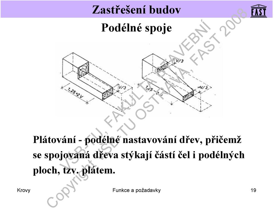 spojovaná dřeva stýkají částí čel i