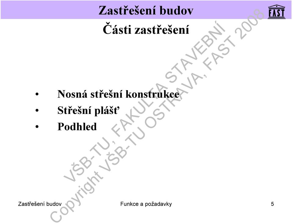 Střešní plášť Podhled