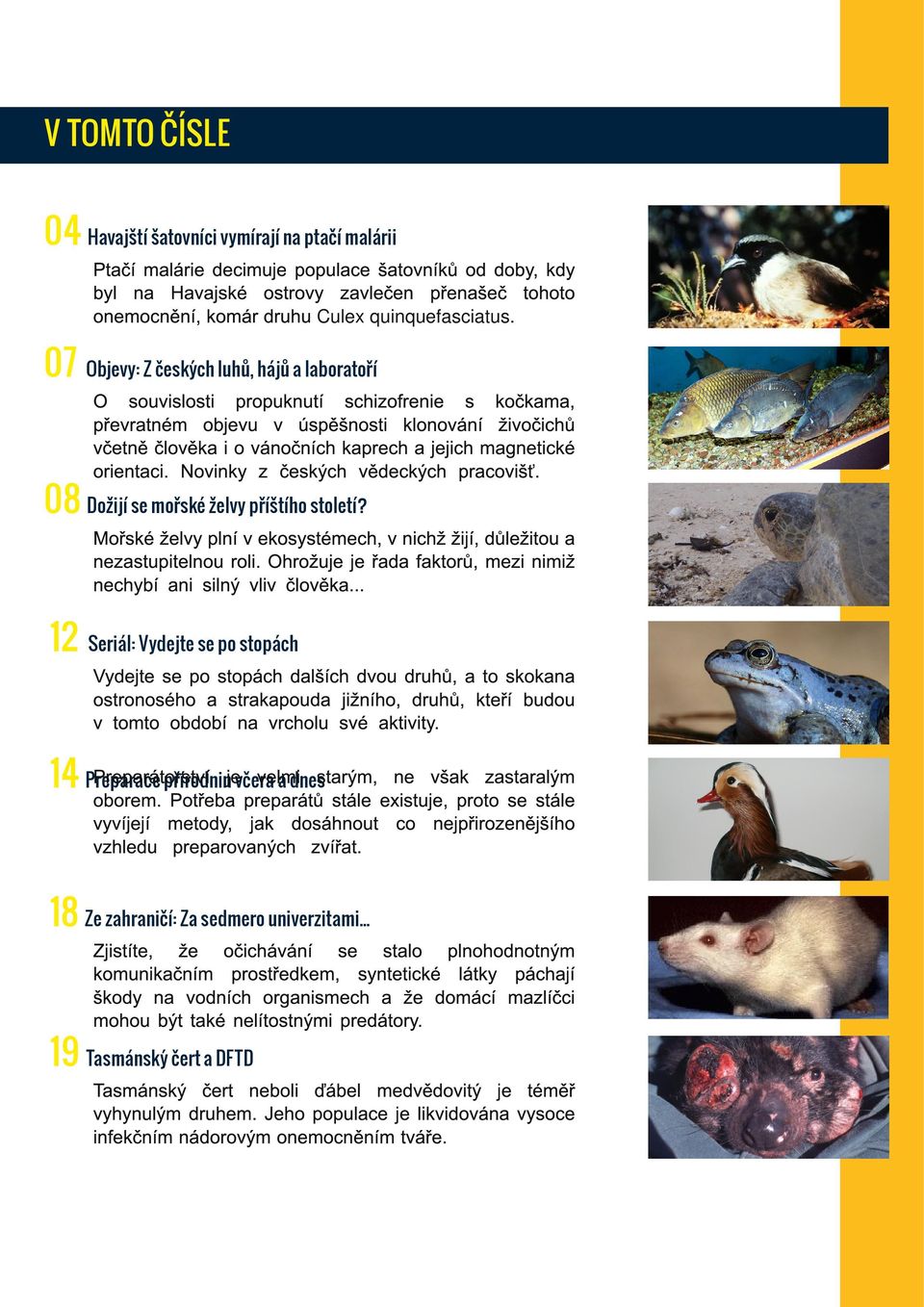 07 Objevy: Z českých luhů, hájů a laboratoří O souvislosti propuknutí schizofrenie s kočkama, převratném objevu v úspěšnosti klonování živočichů včetně člověka i o vánočních kaprech a jejich