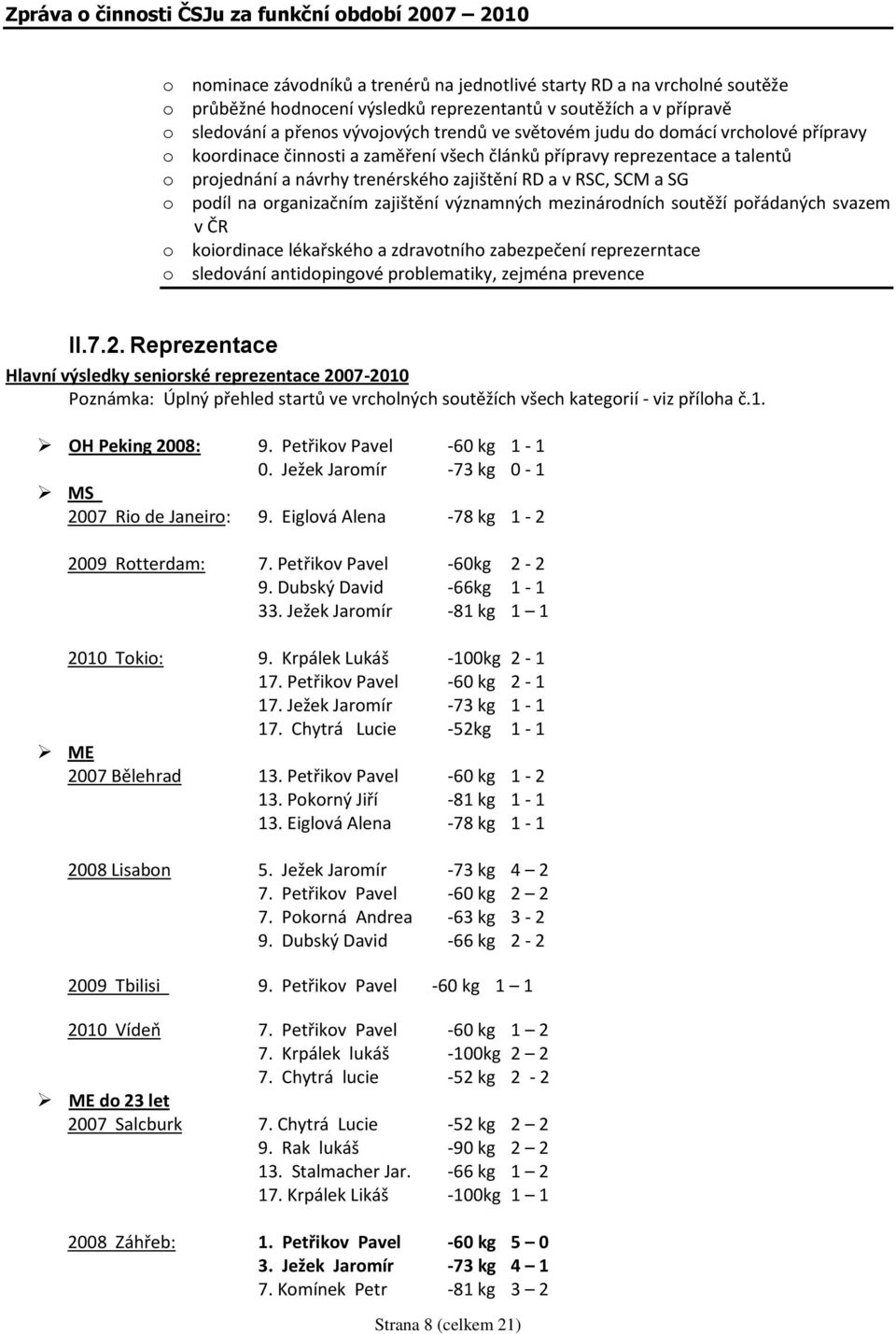 sutěží přádaných svazem v ČR kirdinace lékařskéh a zdravtníh zabezpečení reprezerntace sledvání antidpingvé prblematiky, zejména prevence II.7.2.