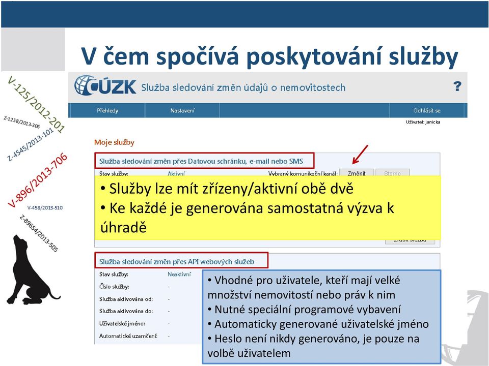 množství nemovitostí nebo práv k nim Nutné speciální programové vybavení