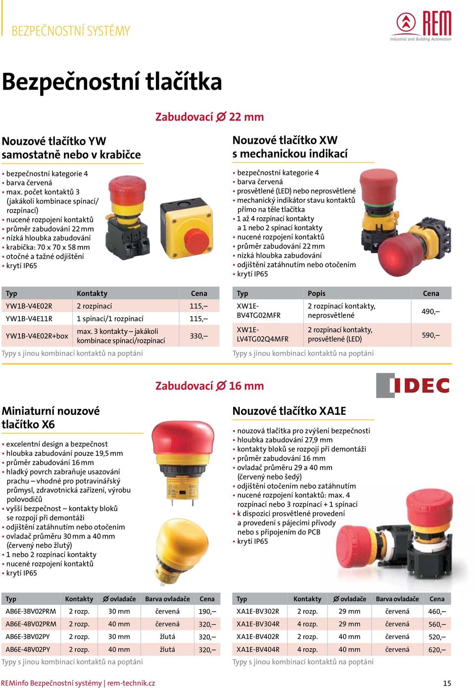 Kontakty Cena YW1B-V4E02R 2 rozpínací 115, YW1B-V4E11R 1 spínací/1 rozpínací 115, YW1B-V4E02R+box max.