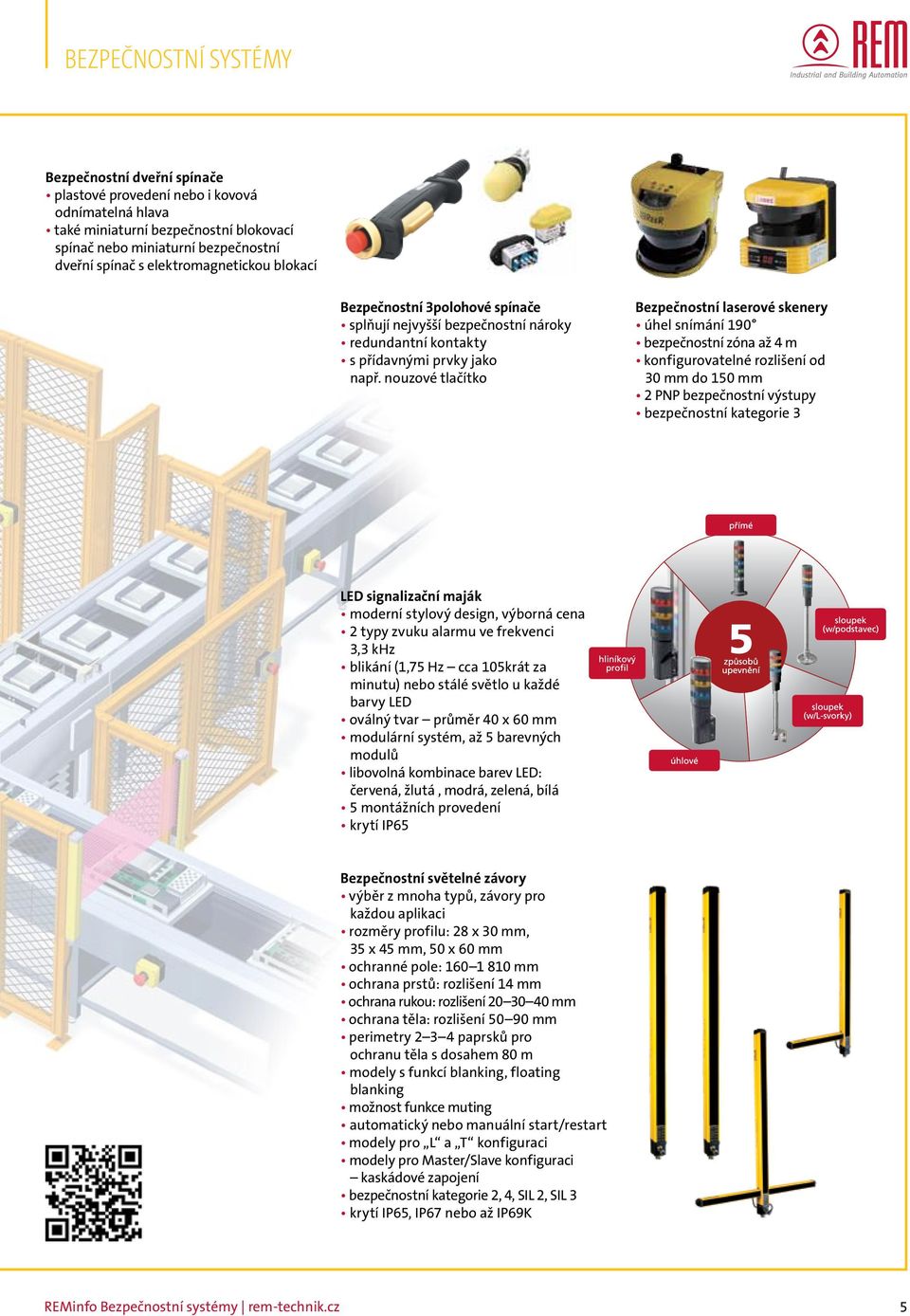 nouzové tlačítko Bezpečnostní laserové skenery úhel snímání 190 bezpečnostní zóna až 4 m konfigurovatelné rozlišení od 30 mm do 150 mm 2 PNP bezpečnostní výstupy bezpečnostní kategorie 3 LED