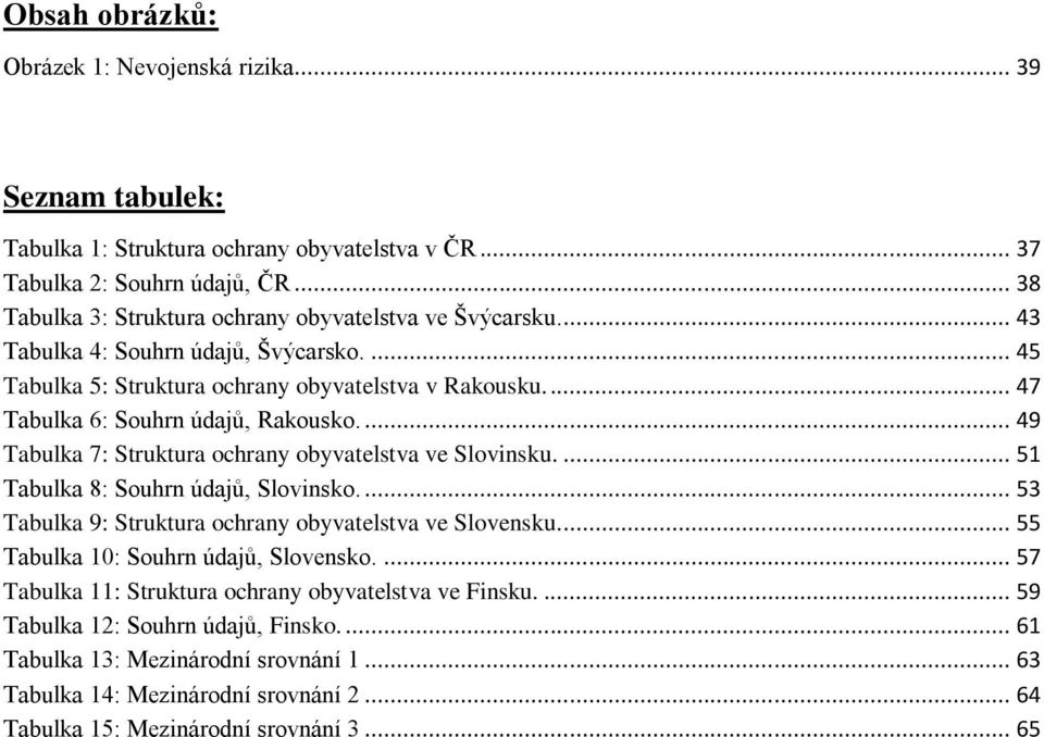 ... 47 Tabulka 6: Souhrn údajů, Rakousko.... 49 Tabulka 7: Struktura ochrany obyvatelstva ve Slovinsku.... 51 Tabulka 8: Souhrn údajů, Slovinsko.