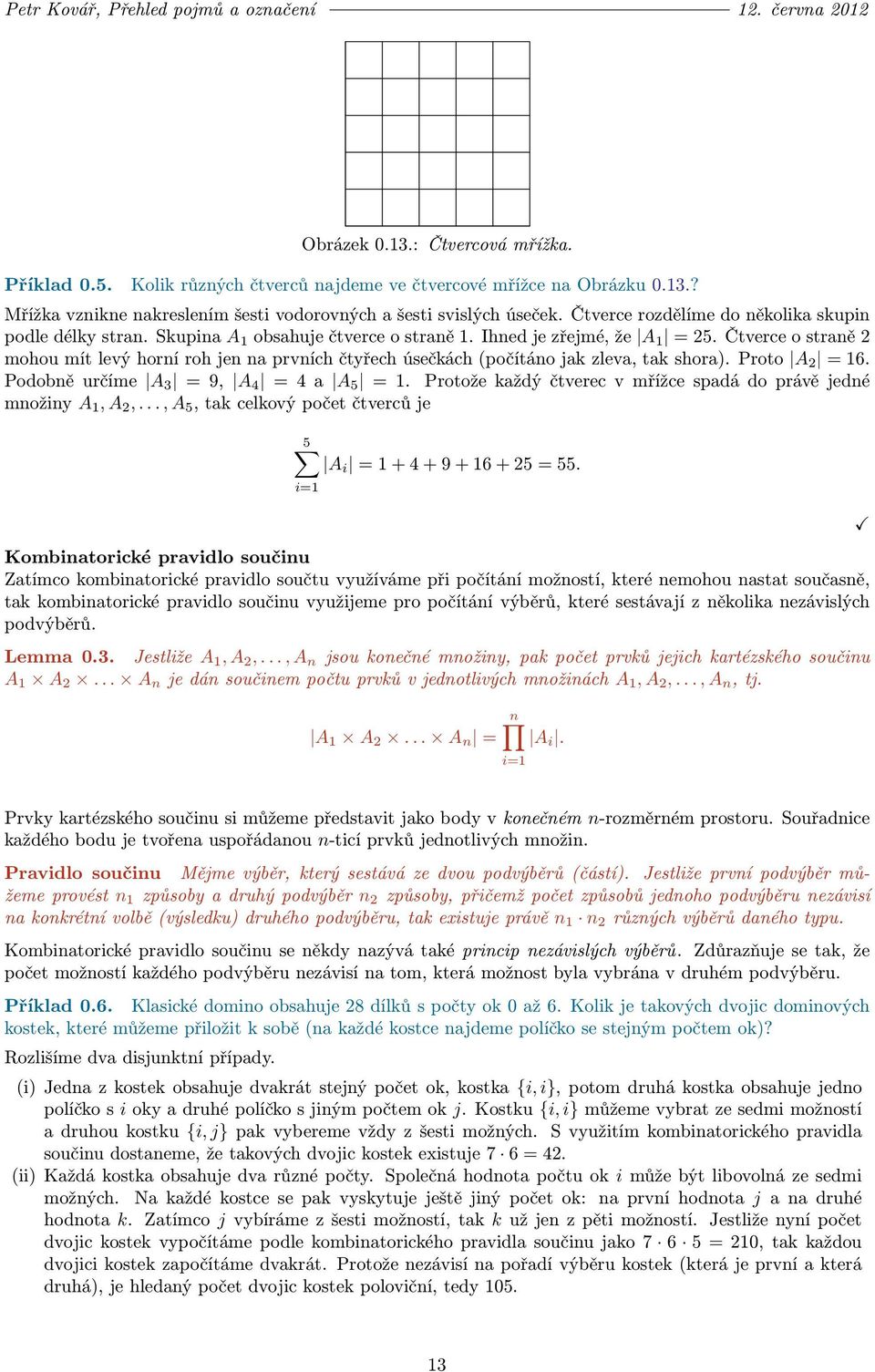 Čtverce o straně 2 mohou mít levý horní roh jen na prvních čtyřech úsečkách (počítáno jak zleva, tak shora). Proto A 2 = 16. Podobně určíme A 3 = 9, A 4 = 4 a A 5 = 1.