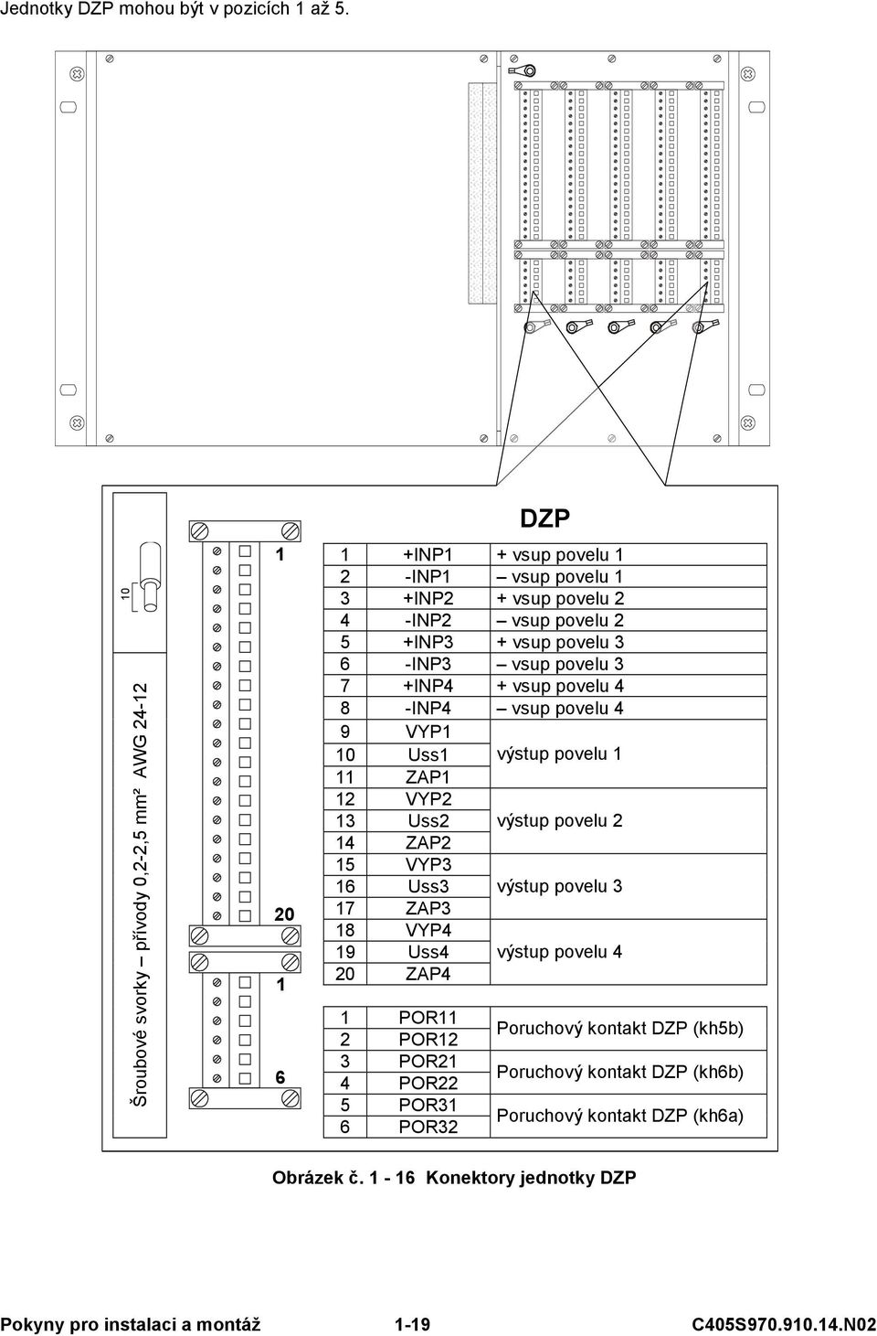 povelu 3 6 -INP3 vsup povelu 3 7 +INP4 + vsup povelu 4 8 -INP4 vsup povelu 4 9 VYP1 10 Uss1 výstup povelu 1 11 ZAP1 12 VYP2 13 Uss2 výstup povelu 2 14 ZAP2 15 VYP3 16