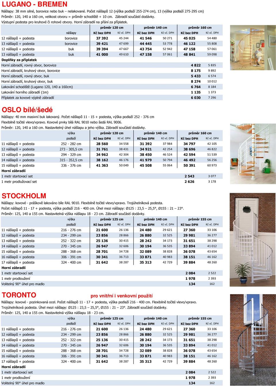 Výstupní podesta pro kruhové či rohové otvory. na přání za příplatek. průměr 120 cm průměr 140 cm průměr 160 cm nášlapy Kč bez DPH Kč vč. DPH Kč bez DPH Kč vč.