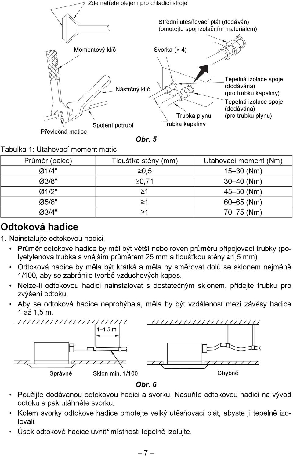 5 Tabulka 1: Utahovací moment matic Průměr (palce) Tloušťka stěny (mm) Utahovací moment (Nm) Ø1/4" 0,5 15 30 (Nm) Ø3/8" 0,71 30 40 (Nm) Ø1/2" 1 45 50 (Nm) Ø5/8" 1 60 65 (Nm) Ø3/4" 1 70 75 (Nm)