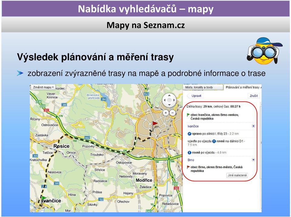 zvýrazněné trasy na mapě