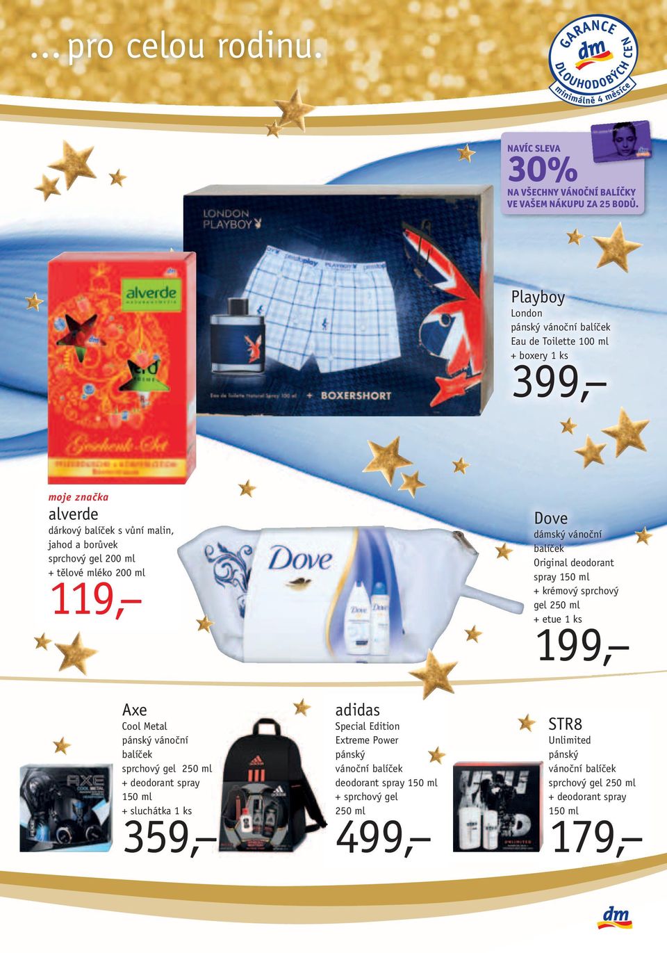 mléko 200 ml 119, Axe Cool Metal pánský vánoční balíček sprchový gel 250 ml + deodorant spray 150 ml + sluchátka 1 ks 359, adidas Special Edition Extreme Power