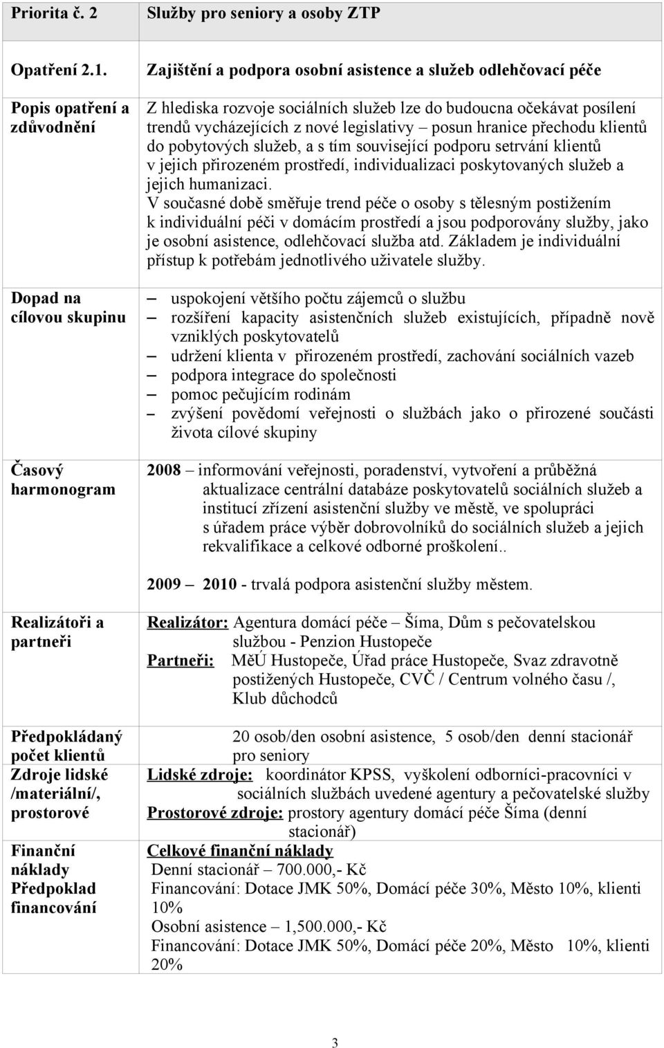 klientů do pobytových služeb, a s tím související podporu setrvání klientů v jejich přirozeném prostředí, individualizaci poskytovaných služeb a jejich humanizaci.