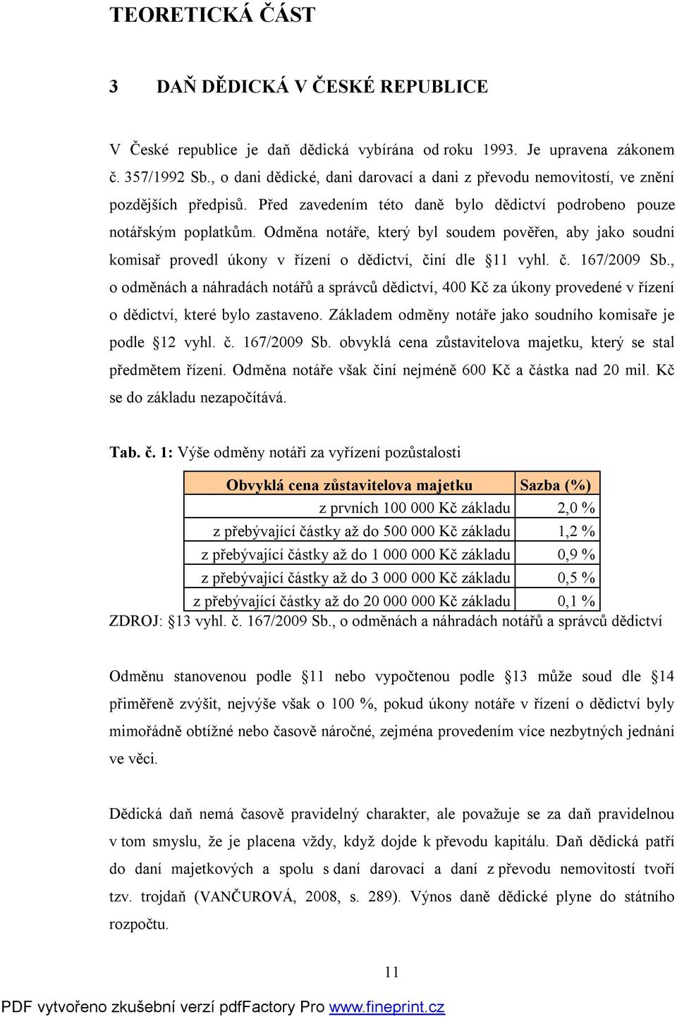 Odměna notáře, který byl soudem pověřen, aby jako soudní komisař provedl úkony v řízení o dědictví, činí dle 11 vyhl. č. 167/2009 Sb.