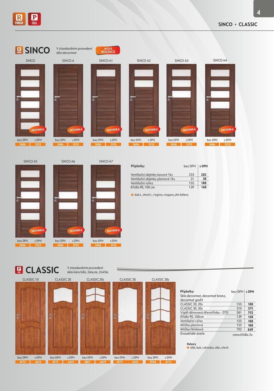 3153 CLASSIC CLASSIC 10 CLASSIC 0 V standardním provedení skla kůra bílá, žaluzie, činčila CLASSIC 0s CLASSIC 30 CLASSIC 30s Skla decormat, decormat bronz, decormat grafit CLASSIC 0, 0s