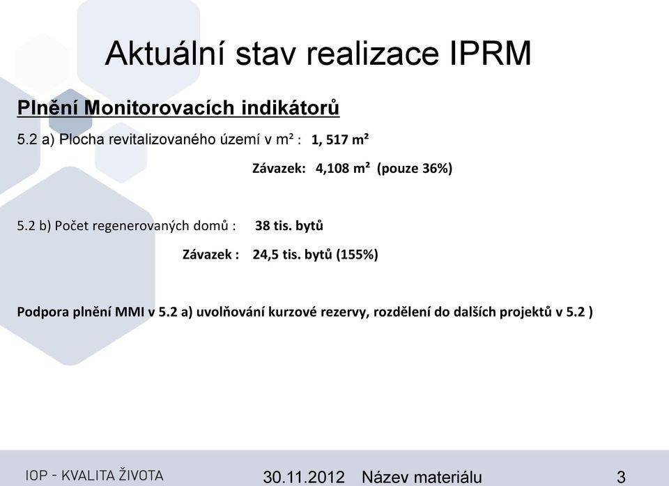 2 b) Počet regenerovaných domů : 38 tis. bytů Závazek : 24,5 tis.