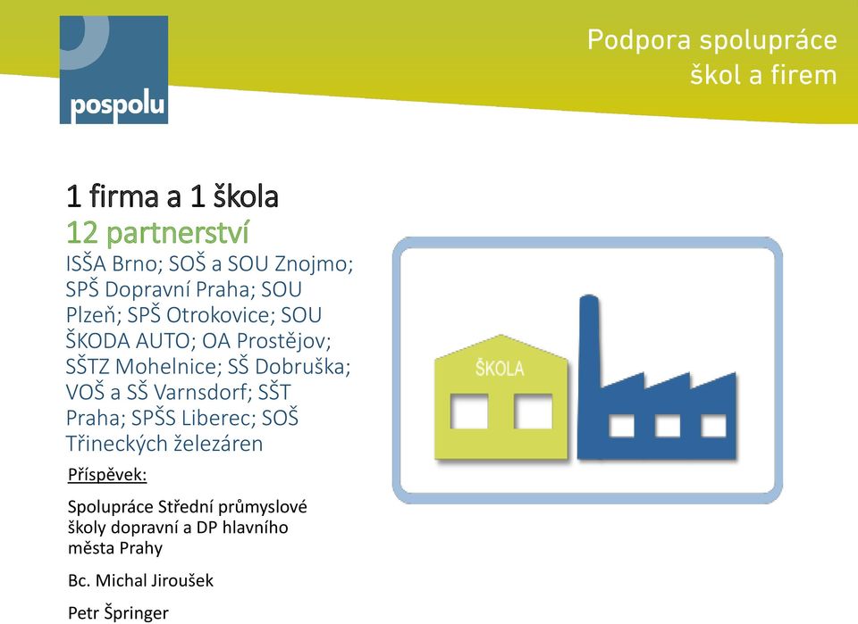 SŠ Varnsdorf; SŠT Praha; SPŠS Liberec; SOŠ Třineckých železáren Příspěvek: Spolupráce