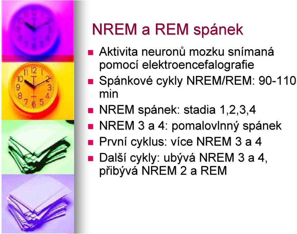 NREM spánek: stadia 1,2,3,4 NREM 3 a 4: pomalovlnný spánek První