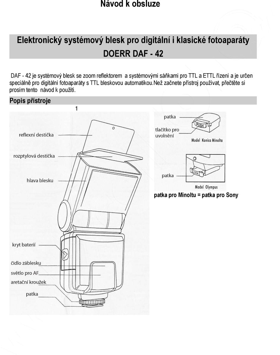 určen speciálně pro digitální fotoaparáty s TTL bleskovou automatikou.