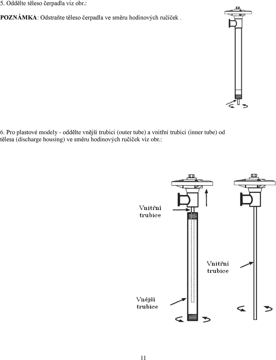 6. Pro plastové modely - oddělte vnější trubici (outer tube) a