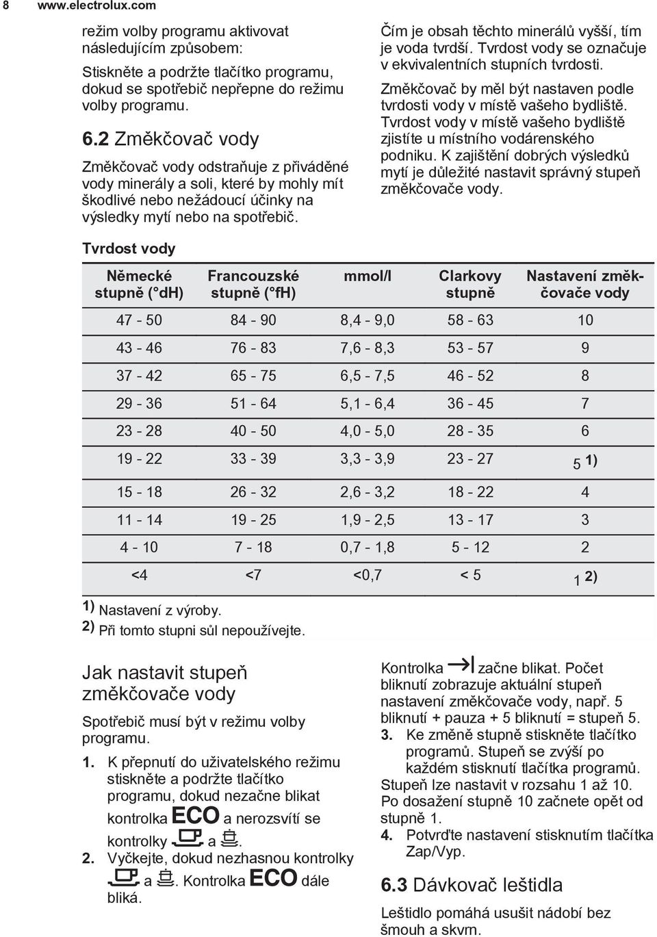 Čím je obsah těchto minerálů vyšší, tím je voda tvrdší. Tvrdost vody se označuje v ekvivalentních stupních tvrdosti. Změkčovač by měl být nastaven podle tvrdosti vody v místě vašeho bydliště.