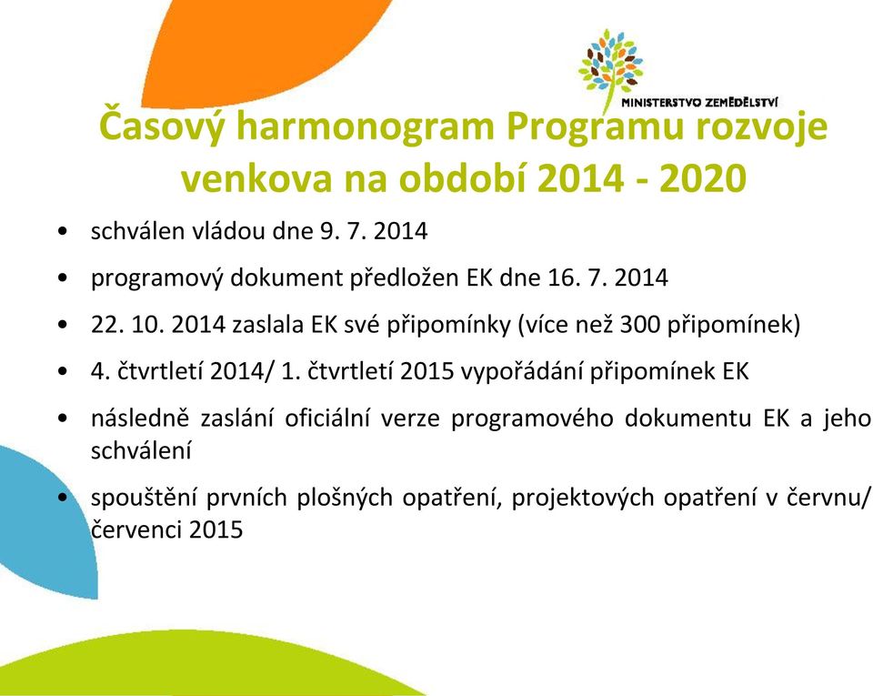 2014 zaslala EK své připomínky (více než 300 připomínek) 4. čtvrtletí 2014/ 1.