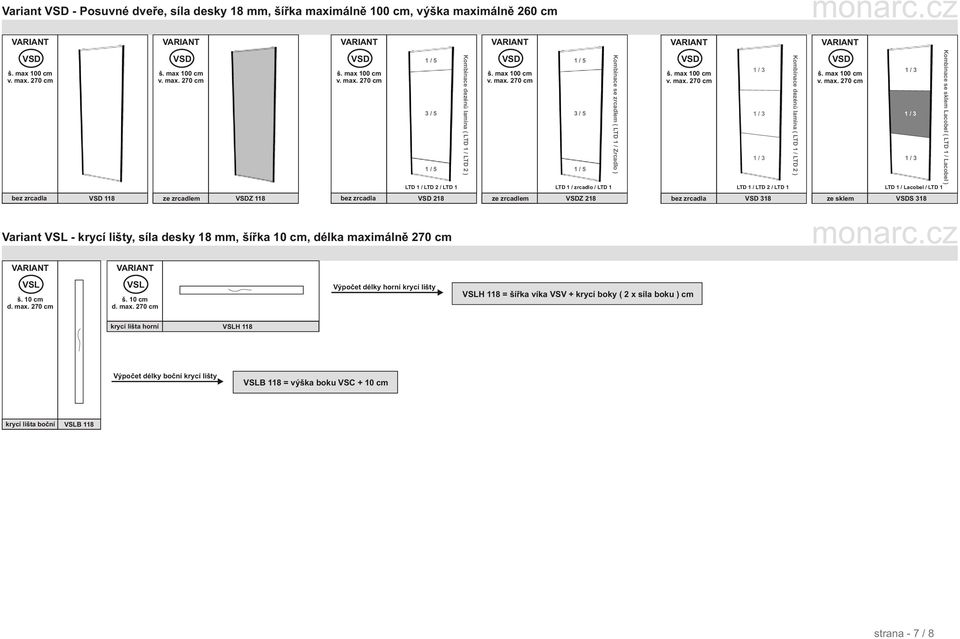 45 zrcadla cm VSD 218 Kombinace dezénù lamina ( LTD 1 / LTD 2 ) VSD š. max 100 cm 1 / 5 3 / 5 1 / 5 LTD 1 / LTD 2 / LTD 1 LTD 1 / zrcadlo / LTD 1 ze š.