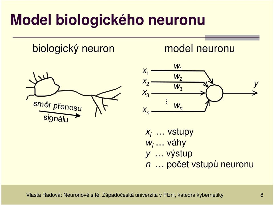 váhy y výstup n počet vstupů neuronu Vlasta Radová: