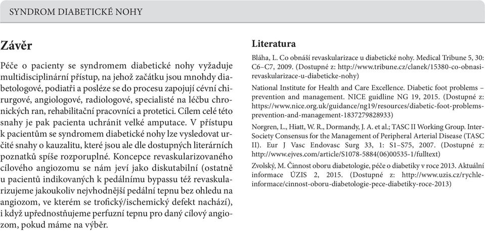 (Dostupné z: https://www.nice.org.uk/guidance/ng19/resources/diabetic-foot-problemsprevention-and-management-1837279828933) Norgren, L., Hiatt, W. R., Dormandy, J. A. et al.; TASC II Working Group.
