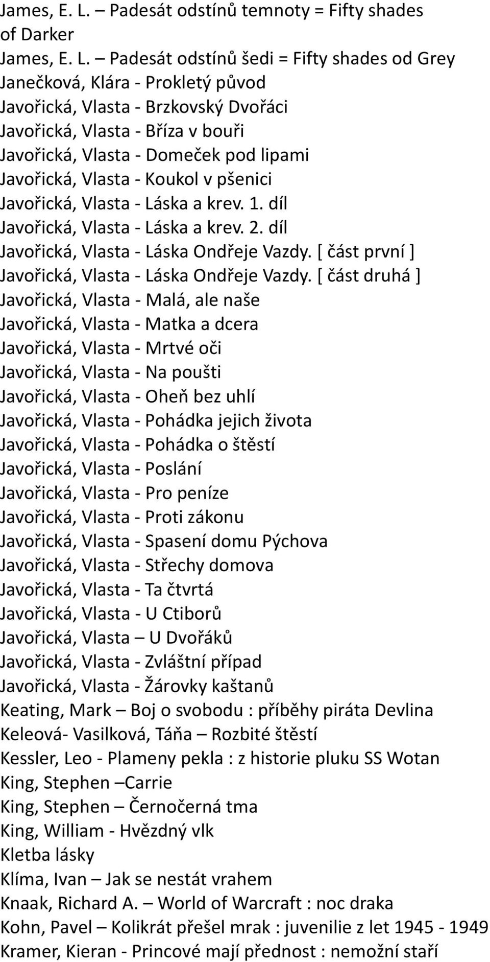 Javořická, Vlasta - Domeček pod lipami Javořická, Vlasta - Koukol v pšenici Javořická, Vlasta - Láska a krev. 1. díl Javořická, Vlasta - Láska a krev. 2. díl Javořická, Vlasta - Láska Ondřeje Vazdy.