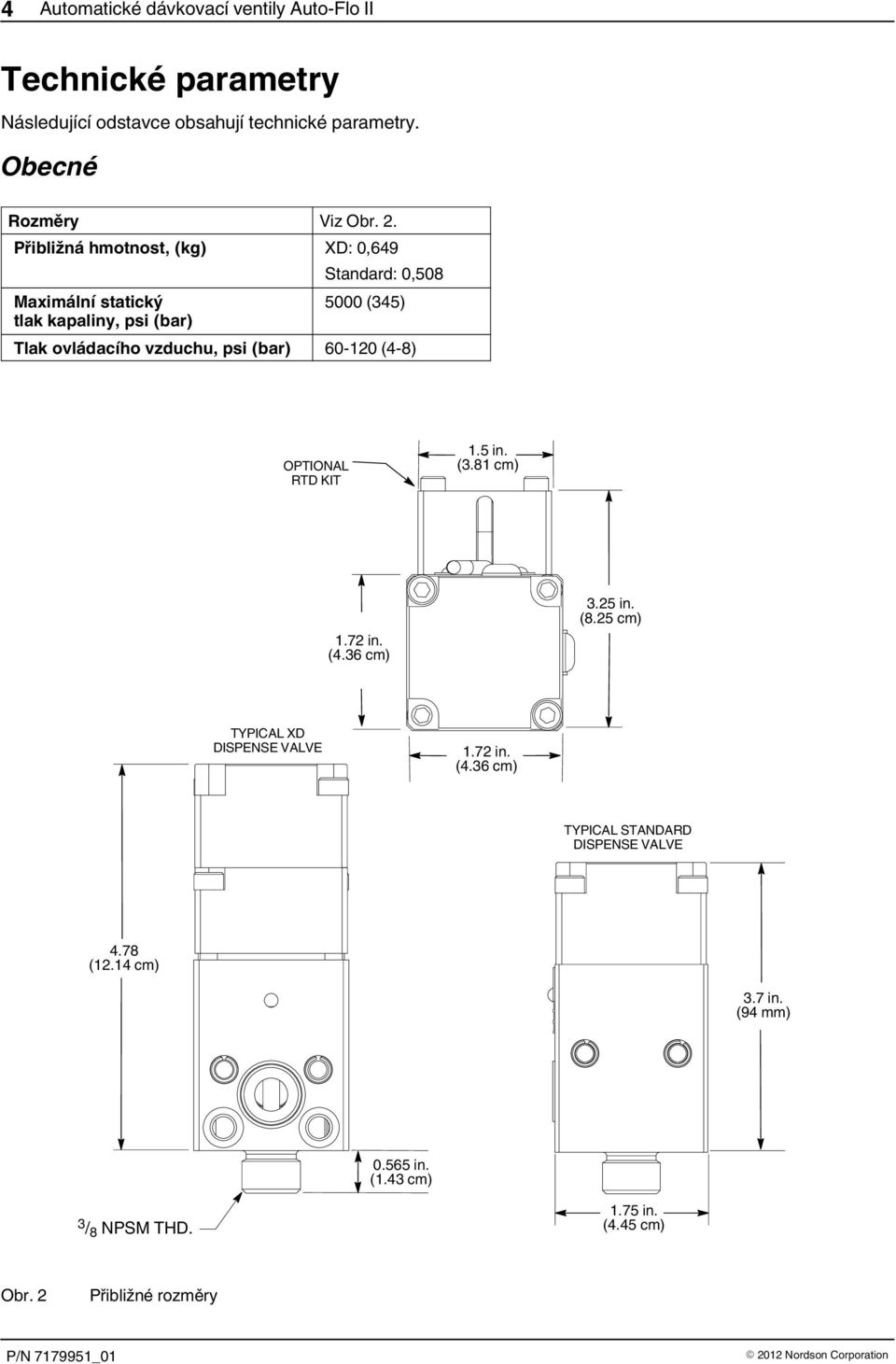 60-120 (4-8) OPTIONAL RTD KIT 1.5 in. (3.81 cm) 1.72 in. (4.36 cm) 3.25 in. (8.25 cm) TYPICAL XD DISPENSE VALVE 1.72 in. (4.36 cm) TYPICAL STANDARD DISPENSE VALVE 4.