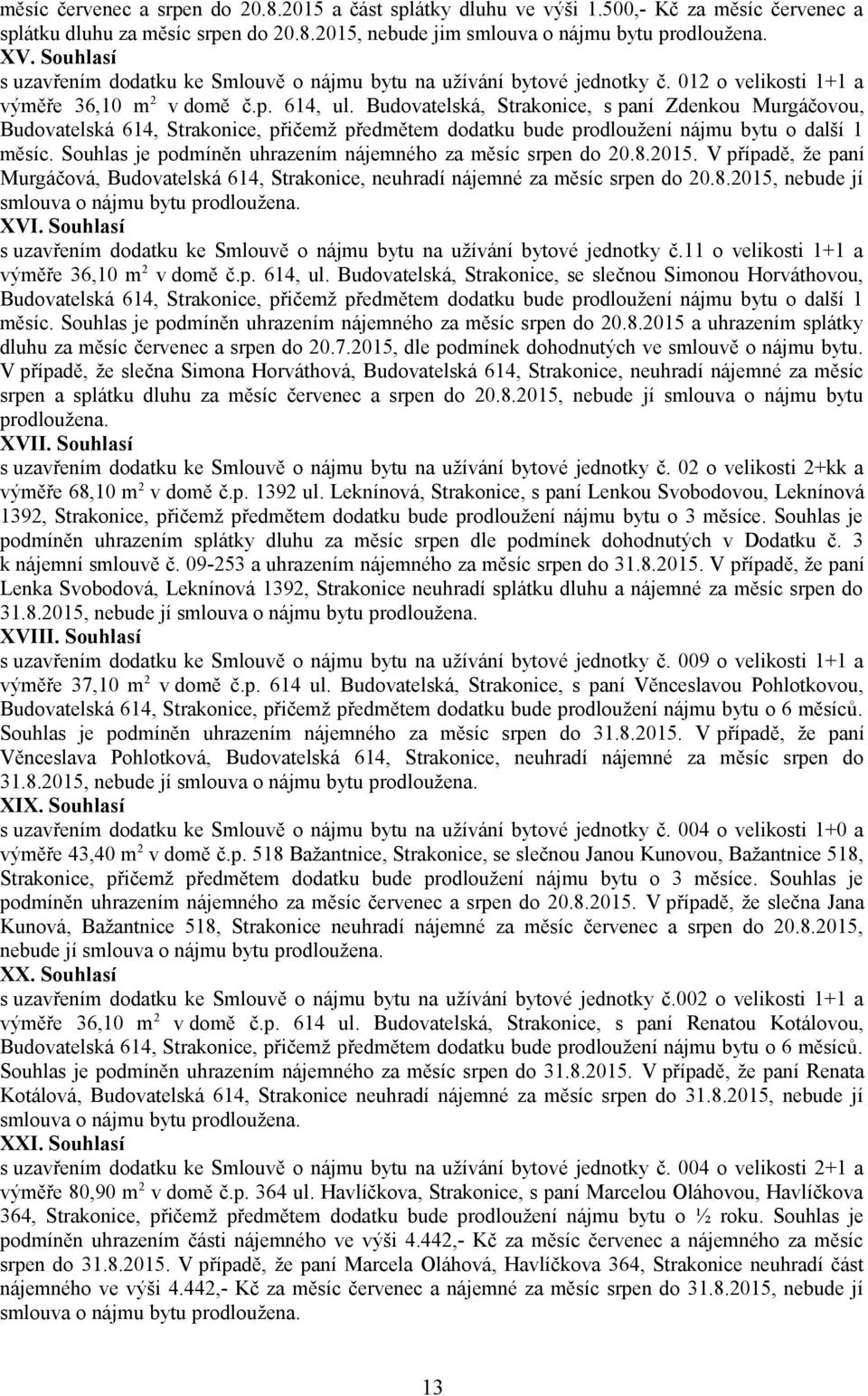 Budovatelská, Strakonice, s paní Zdenkou Murgáčovou, Budovatelská 614, Strakonice, přičemž předmětem dodatku bude prodloužení nájmu bytu o další 1 měsíc.