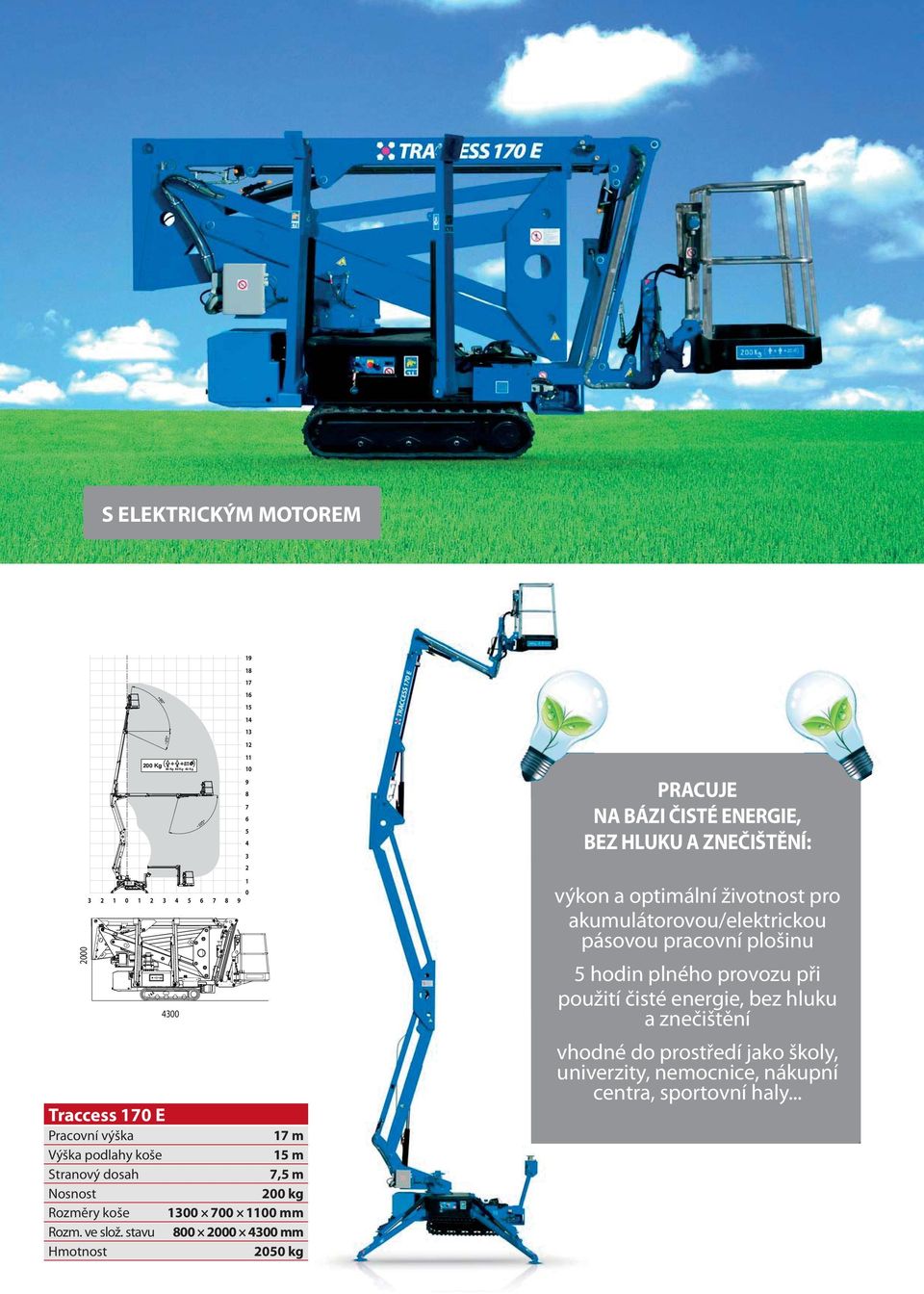 stavu mm Hmotnost kg PRACUJE NA BÁZI ČISTÉ ENERGIE, BEZ HLUKU A ZNEČIŠTĚNÍ: výkon a optimální životnost pro