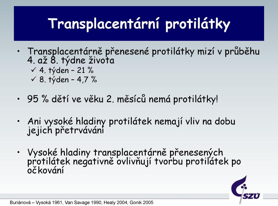 Ani vysoké hladiny protilátek nemají vliv na dobu jejich přetrvávání Vysoké hladiny transplacentárně