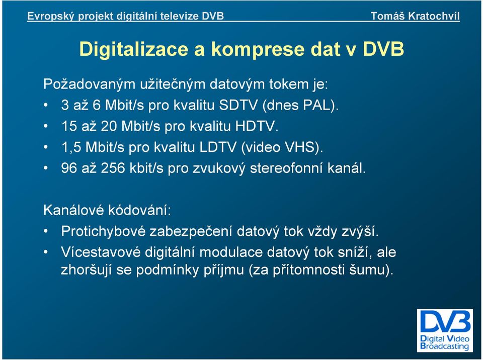 96 až 256 kbit/s pro zvukový stereofonní kanál.