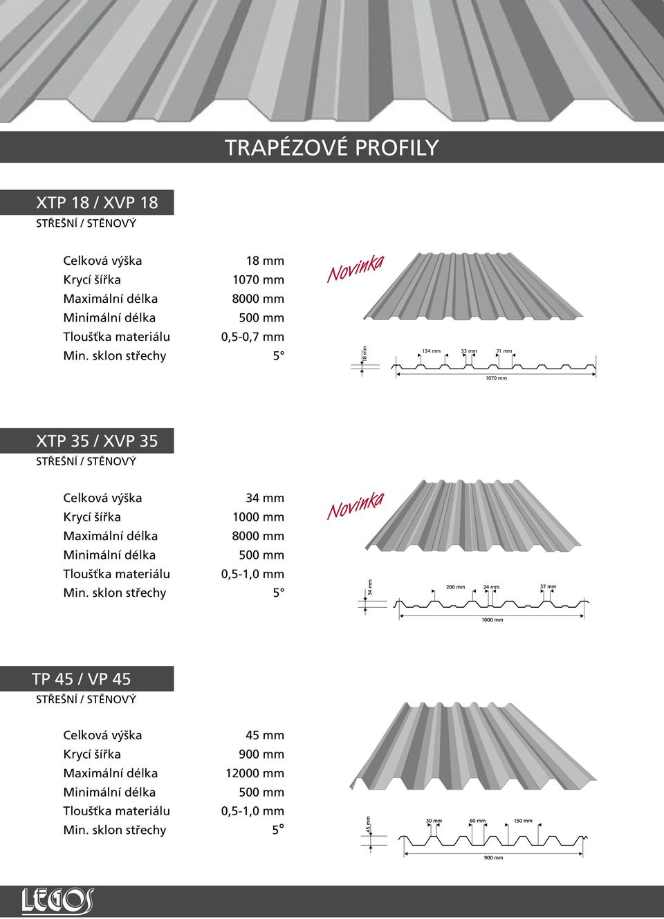 XVP 35 STŘEŠNÍ / STĚNOVÝ 34 mm 1000 mm 8000 mm 500 mm 0,5-1,0 mm TP