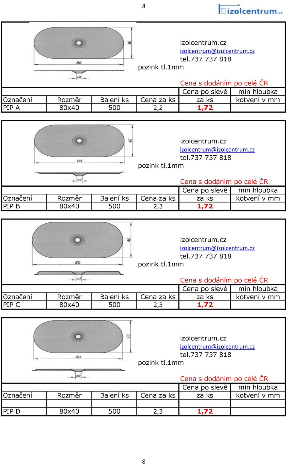 1mm PIP B 80x40 500 2,3 1,72 pozink tl.