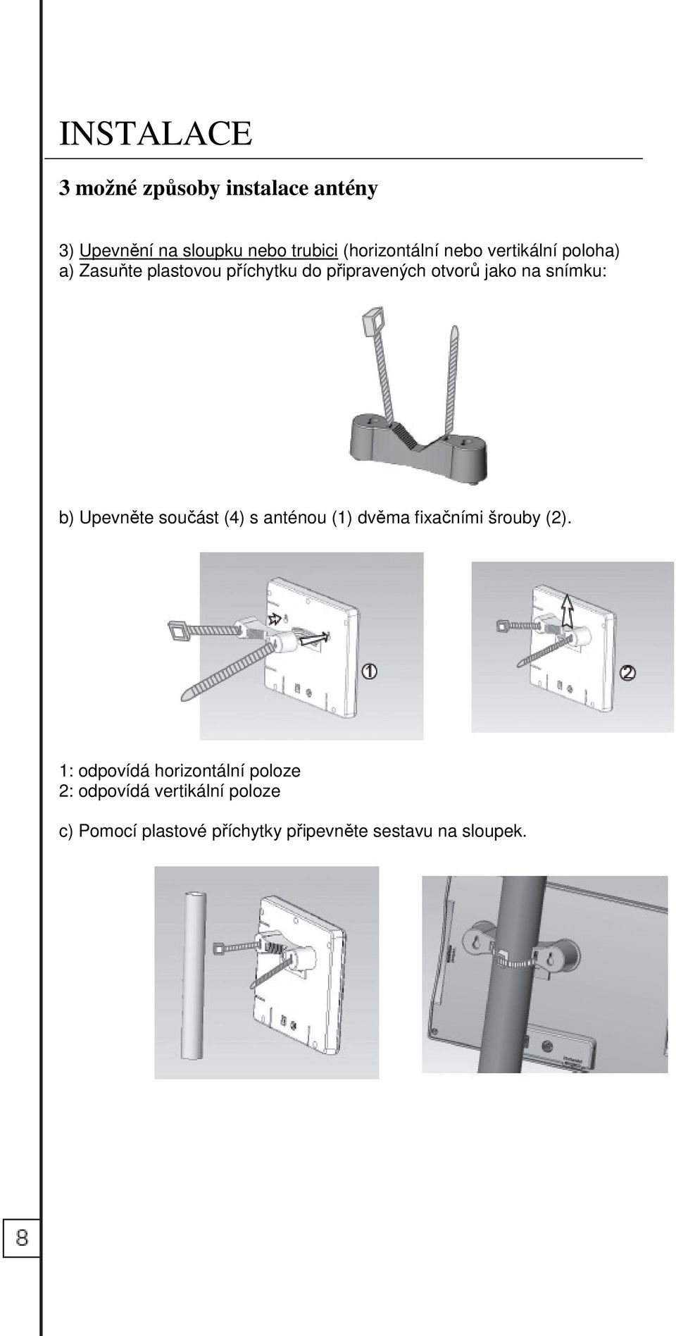 b) Upevněte součást (4) s anténou (1) dvěma fixačními šrouby (2).