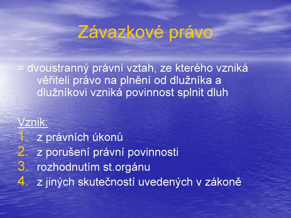 splnit dluh Vznik: 1. z právních úkonů 2.