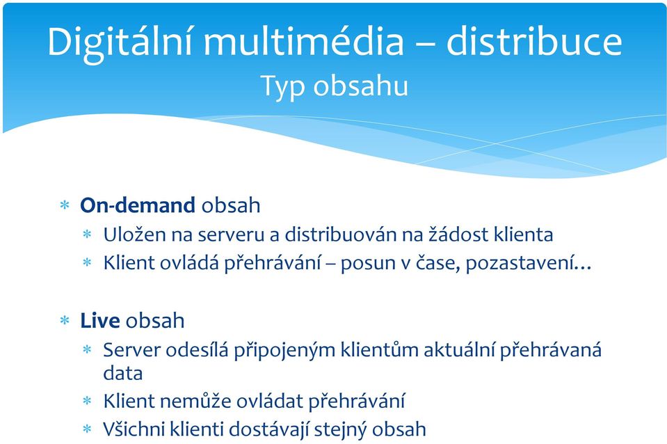 čase, pozastavení Live obsah Server odesílá připojeným klientům aktuální