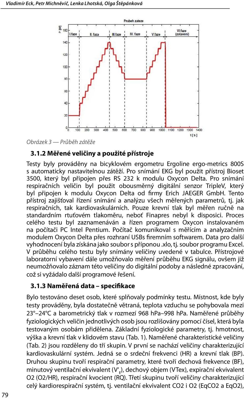 Pro snímání respiračních veličin byl použit obousměrný digitální senzor TripleV, který byl připojen k modulu Oxycon Delta od firmy Erich JAEGER GmbH.