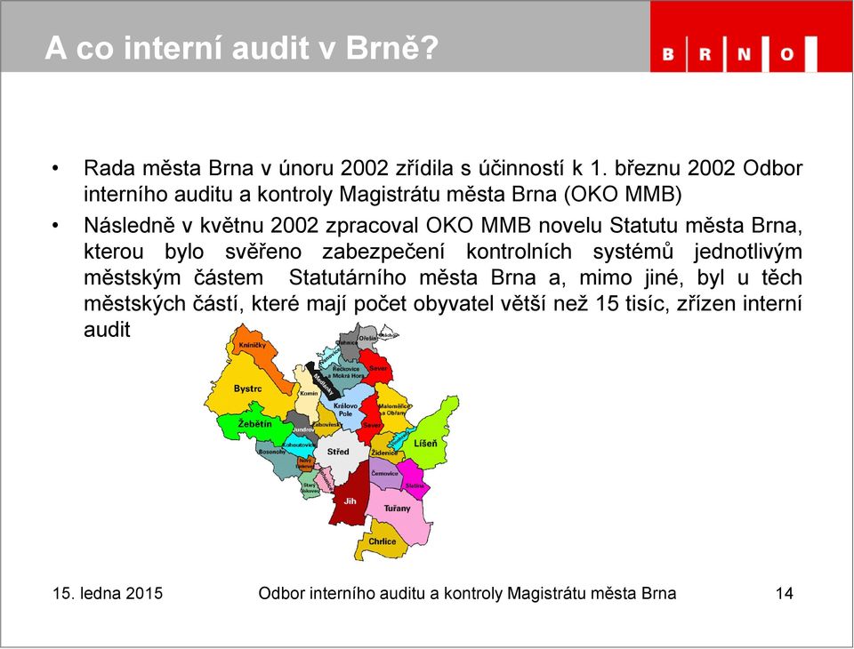 Statutu města Brna, kterou bylo svěřeno zabezpečení kontrolních systémů jednotlivým městským částem Statutárního města Brna a,