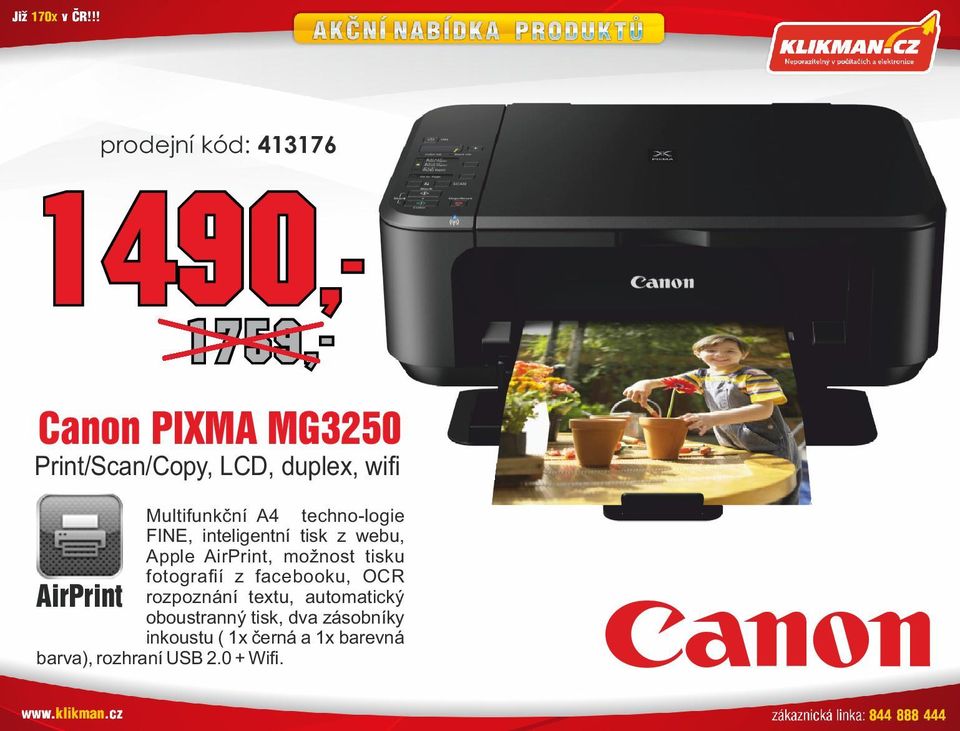 možnost tisku fotogra í z facebooku, OCR AirPrint rozpoznání textu, automatický