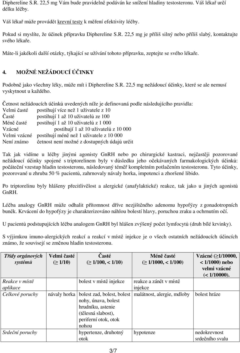 Máte-li jakékoli další otázky, týkající se užívání tohoto přípravku, zeptejte se svého lékaře. 4. MOŽNÉ NEŽÁDOUCÍ ÚČINKY Podobně jako všechny léky, může mít i Diphereline S.R.