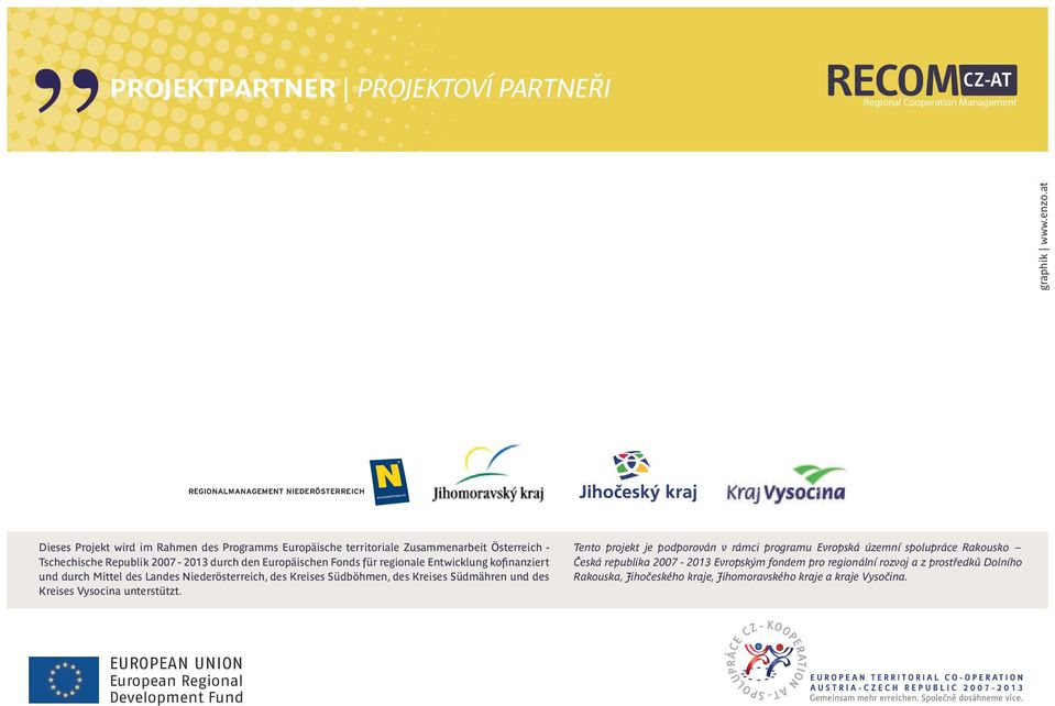 den Europäischen Fonds für regionale Entwicklung kofinanziert und durch Mittel des Landes Niederösterreich, des Kreises Südböhmen, des Kreises Südmähren und des Kreises