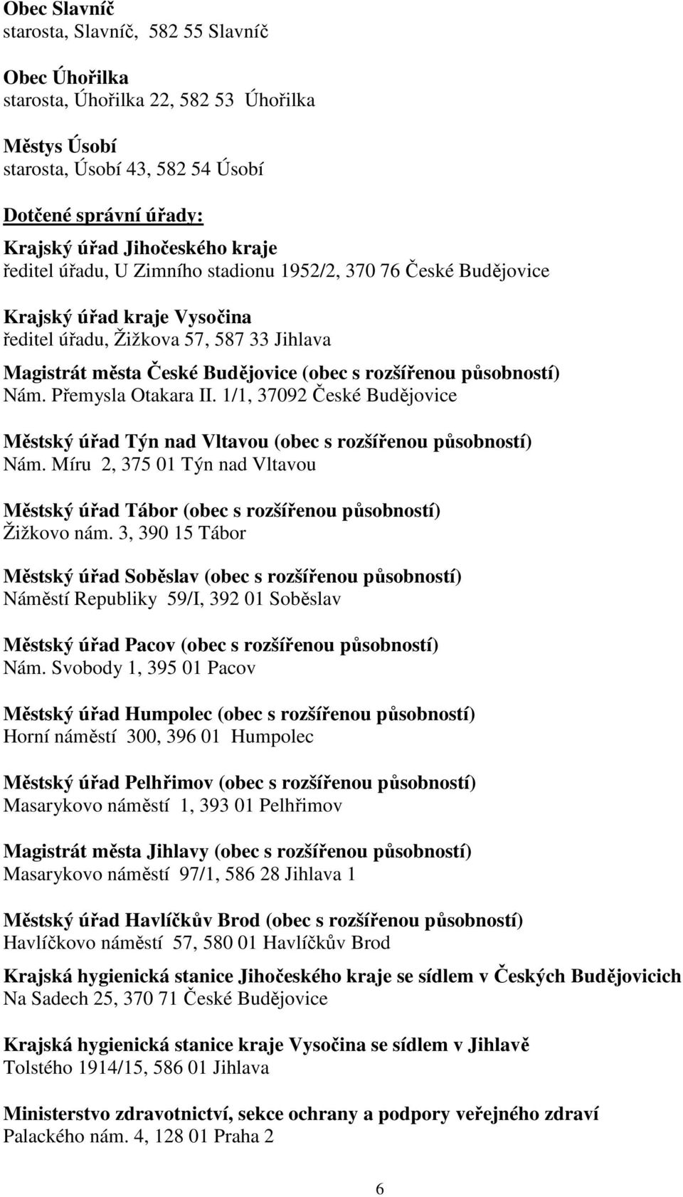 Nám. Přemysla Otakara II. 1/1, 37092 České Budějovice Městský úřad Týn nad Vltavou (obec s rozšířenou působností) Nám.