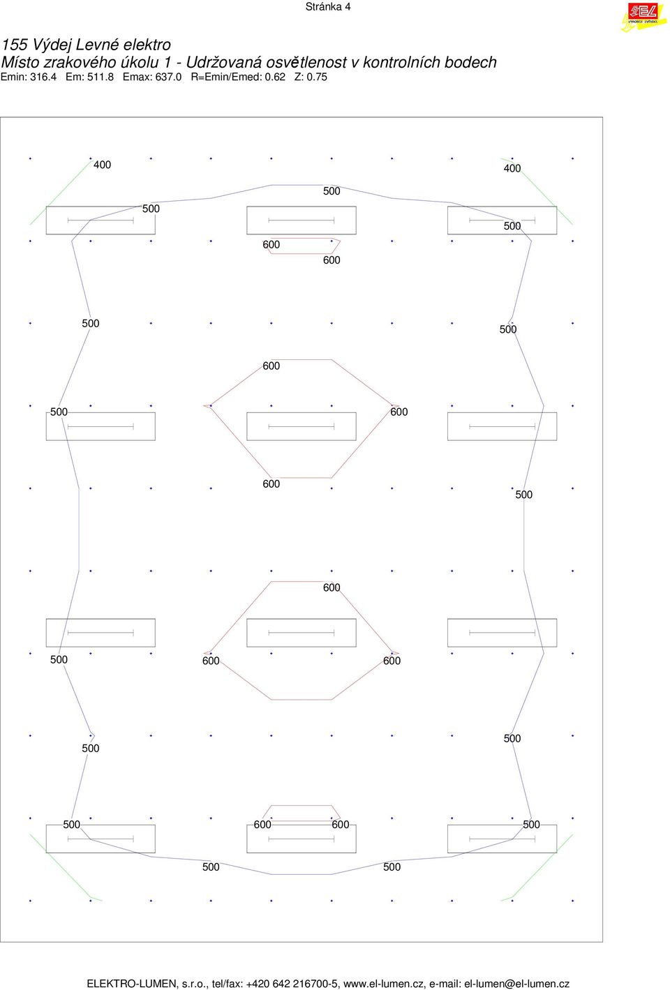 8 Emax: 637.0 R=Emin/Emed: 0.62 Z: 0.75 ELEKTROLUMEN, s.r.o.