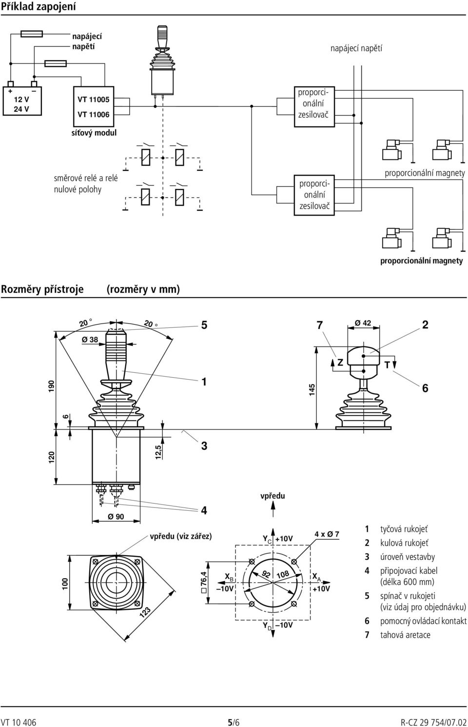 3 100 Ø 90 123 4 vpředu (viz zářez) 76,4 vpředu Y C +10V 4 x Ø 7 X B X A 10V +10V 92 108 Y D 10V 1 tyčová rukojeť 2 kulová rukojeť 3 úroveň vestavby 4