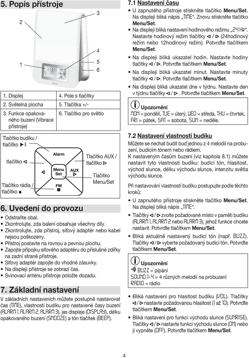 Zkontrolujte, zda balení obsahuje všechny díly. Zkontrolujte, zda přístroj, síťový adaptér nebo kabel nejsou poškozeny. Přístroj postavte na rovnou a pevnou plochu.