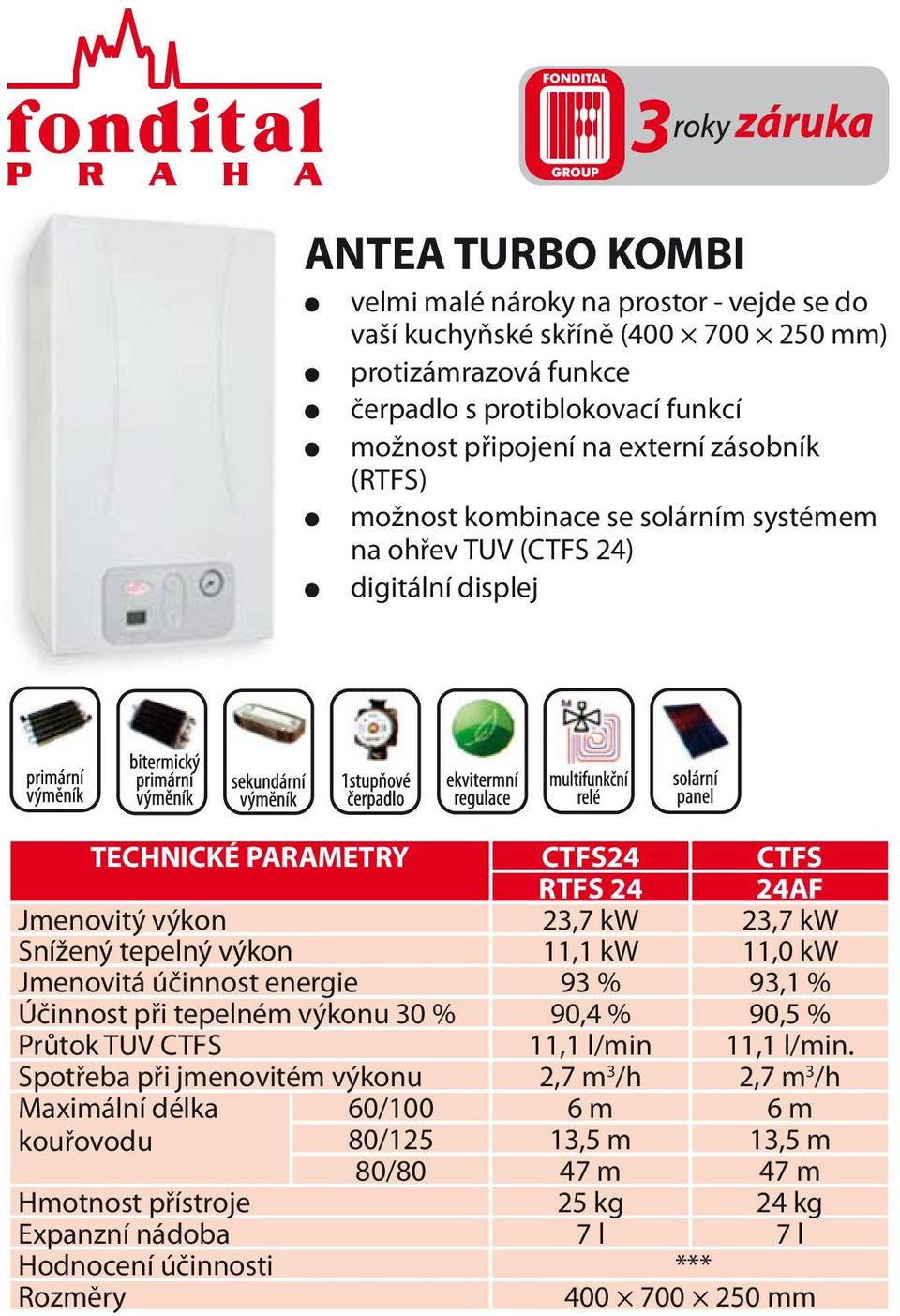 tepelný výkon 11,1 kw 11,0 kw Jmenovitá účinnost energie 93 % 93,1 % Účinnost při tepelném výkonu 30 % 90,4 % 90,5 % Průtok TUV CTFS 11,1 l/min 11,1 l/min.