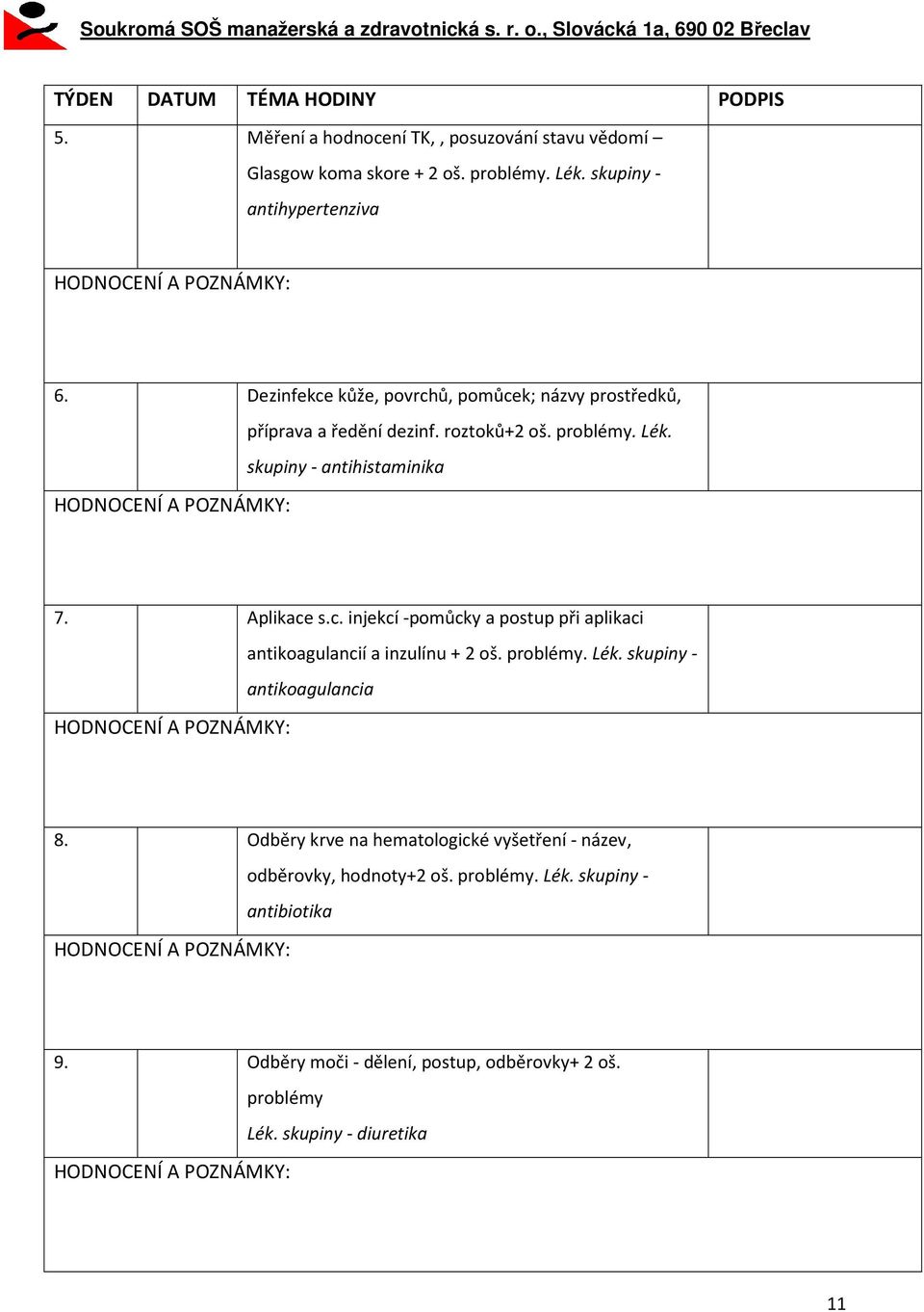 problémy. Lék. skupiny - antikoagulancia 8. Odběry krve na hematologické vyšetření - název, odběrovky, hodnoty+2 oš. problémy. Lék. skupiny - antibiotika 9.